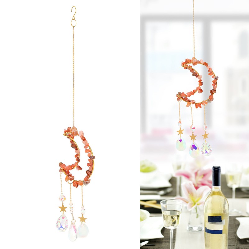Moon Wind Chimes Bright Crystal Hanging Pendant Window Decoration for