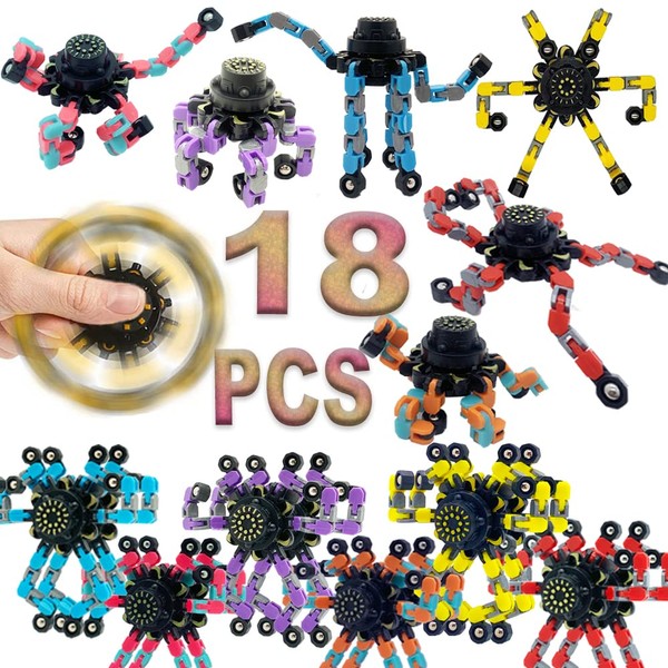18PC Funny Sensory Fidget Toy Hand Fidget Spinners Toys Stress Relief Gyro Toy Fingertip Gyro Toy Fidget Robot Spinner Fingertip Gyro Spinner Chain Robot Toy Stress Relief Spinner Toys for Kids Adults
