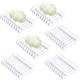 Plastic Bar Soap Holder Soap Tray Soap Saver Bar Dish Self Draining Soap Dishes for Soap Sponge Dryer Bathroom Toilet Shower Kitchen Restaurant Counter(Clear,6 Pieces)