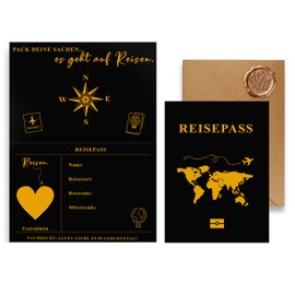 FloraVigo Travel Voucher - Passport with Scratch Sticker, Comes with Heart Shape Scratch Sticker, Envelope, Wax Seal, Travel Gift/Flight Ticket Gift/Gift (Black Gold)