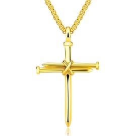 Cupimatch Men's Necklace Stainless Steel Cross Jesus Prayer Christ Pendant Polished Men's Necklace 22.04 Inches (56 cm), Gold Silver Black, Stainless Steel