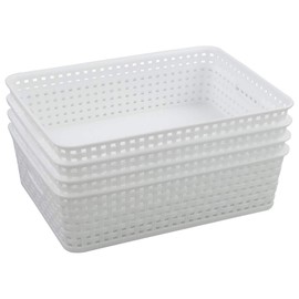 Xowine White Plastic Storage Baskets, Paper Storage Basket, Set of 4