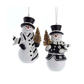 The Bridge Collection Black & White Snowman Figurine Ornaments, Set of 2 Snowmen in Top Hats Christmas Ornaments