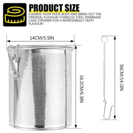 Stainless Steel Seasoning Strainer Cooking Spice Filter Loose Leaf Tea Infuser with Chain Hook for Home Restaurant, 5.5x6.3 Inch