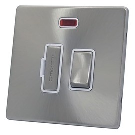 Discount Electrix 13 Amp Fused Spur Switch Satin Chrome Screwless Flat Plate Design with White Insert and LED Indicator