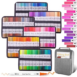 HUJUGAKO Dual Tip Brush Markers,132 Colors Drawing Markers for Adult Coloring Books Calligraphy Drawing Sketching Note Taking School Supplies White Penholder