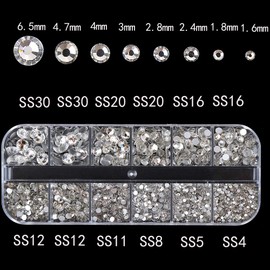CCINEE Clear Flatback Rhinestone,8 Mixed Size Crystal Rhinestone with Tweezer and Picking Pen for Nail Craft,2500PCS