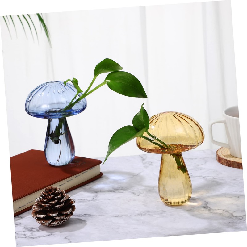 Mipcase 2 Pcs Mushroom Glass Vases Creative Hydroponics Plant Containers