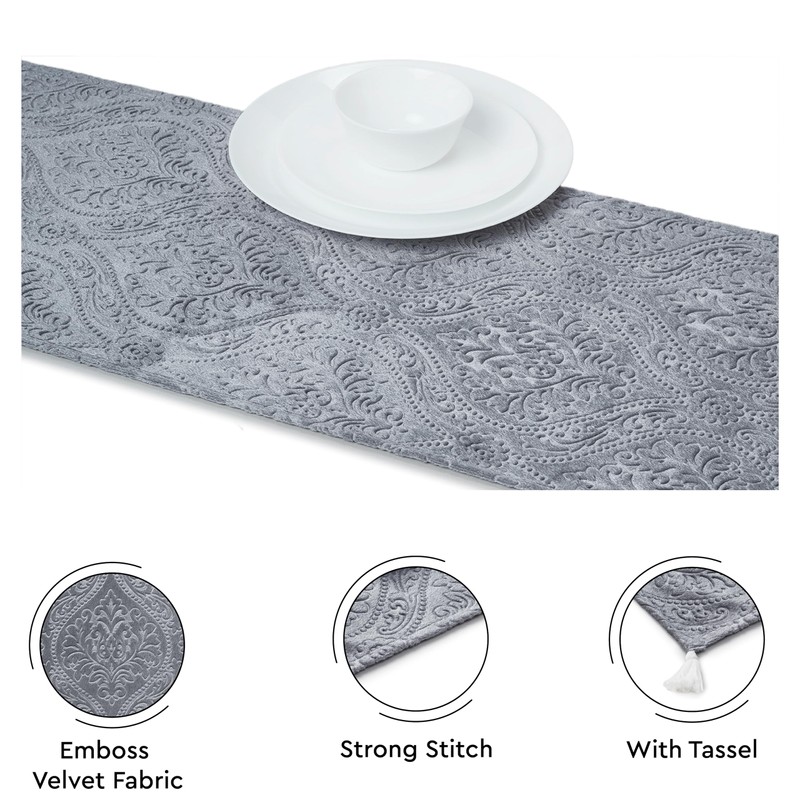 Encasa Table Runner Embossed Velvet Size 32 x 150 cm