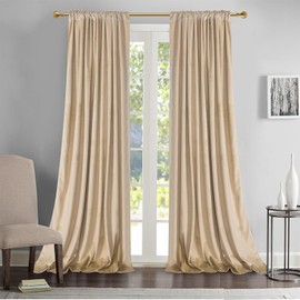 Roslynwood Luxury Soft Sand Velvet Curtains 84 inches Long Back Tab Thermal Insulated Blackout Window Drapes for Living Room/Bedroom/Dining Room, W52 x L84, 2 Pcs