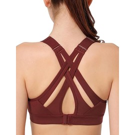 Yvette Sports Bra High Impact Adjustable Criss Cross Back, Full Support for Large Bust No Bounce, Burgundy,L Plus