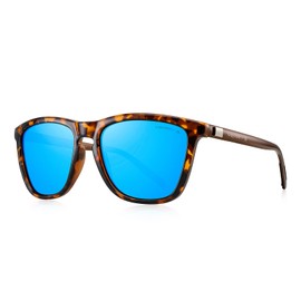 MERRY'S Unisex Polarized Sunglasses for Women Men Classic Retro Designer Style Aluminum Legs (Leopard Frame/Blue Mirror Lens/Brown Temples, 54)