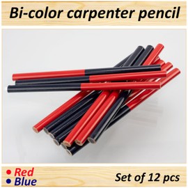 AERZETIX - C76309-12x Carpenter's Pencil - Two-Tone - 175 mm - Made of Wood - Colour Blue and Red - Masonry, Construction, Work, Construction Site