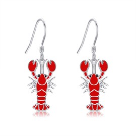 Lobster Earrings Sterling Silver Red Lobster Dangle Crawfish Jewelry Crawfish Earring for Women