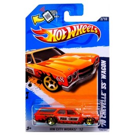 Mattel Hot Wheels (Scan & Track Card) - '70 Chevelle SS Wagon (Orange Fire Chief) - HW City Works 12 - 2/10 ~ 132/247 [Scale 1:64]