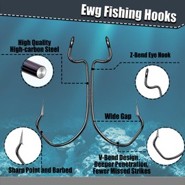 9KM DWLIFE EWG Worm Fishing Hooks - 100PCS Texas Rig Hooks for Bass Fishing, Worm Hook with Extra Wide Gap,Fishing Hooks for Freshwater/Saltwater