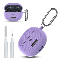 WADVCU for Baseus Bowie MC1 Case Cover with Cleaner Kit, Silicone Shockproof Protective Logo Visible Design Cover Compatible with Baseus Bowie MC1 Open Ear Earbuds Charging Case with Carabiner-Purple