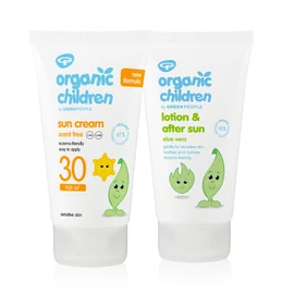 Green People Set mit Bio-Sonnencreme für Kinder mit LSF 30 + After-Sun, 2x 150 ml | Natürliche Bio-Sonnencreme für Kinder | Ekzem-freundlich, für empfindliche Haut, bei Hitzebläschen