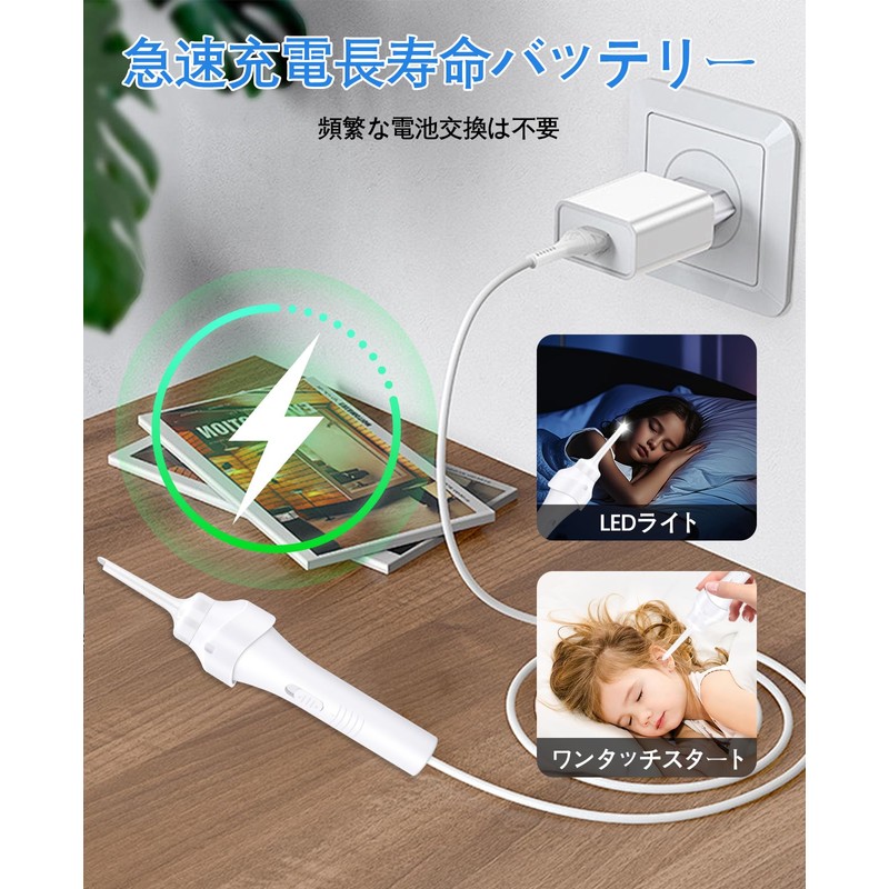 LED耳かき 電動耳かき 耳掃除 吸引式 耳垢取りみみかき 電動イヤークリーナー 耳かき吸引 大人にも子供にも適しています 軽量 水洗い可能低騒音