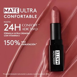 ésika - Labial Addiction Matte 4g | Labial en Barra Mate con Ácido Hialurónico y Vitamina E, Ultra Cremoso, 24H Confort e Hidratación (Nude Festivo)
