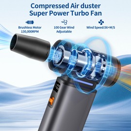 WINGDA Compressed Air Duster Rechargeable Electric Air Duster Portable,100 Gear Stepless Turbo Fan,Mini Air Blower,Dust Blower Cordless for Electronics,Keyboard Cleaning,Car Detailing,PC,Home,Outdoor