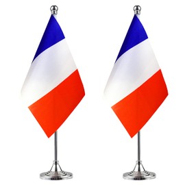 WXTWK 2 Pack France Flag French Desk Flag Small Mini French Table Flags With Stand Base,Home Office Festival Events Celebration Decorations