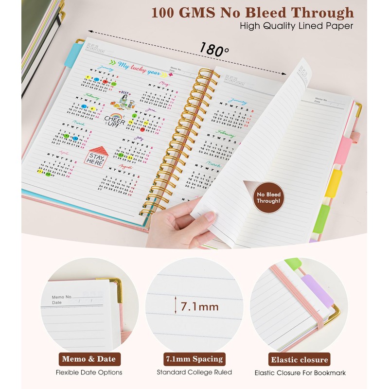 Hardcover Large Spiral Notebook 8.5" x 11" with Removable Dividers