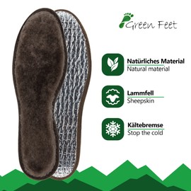 Real, Warm Lambskin Insole, Brown, with Aluminium Base I Size 6 I 25 cm, Protects Against Hard, Cold Ground (6 UK)