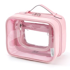 GEMIU Clear Makeup Bag Toiletry Bag for Women 4 Compartments Travel Cosmetic Case Large Capacity Waterproof Skincare Pouch Organizers with Zippe Deep Pink