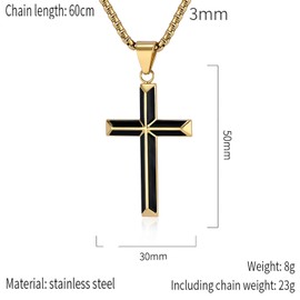 Aprila Cross Necklace for Men,Stainless Steel Black Silver Jesus Christ Crucifix Pendant Necklaces Jewelry，60cm Rolo Chain