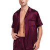 SWOMOG Men Silk Satin Pyjamas Sets Short Sleeve Sleepwear Button-Down