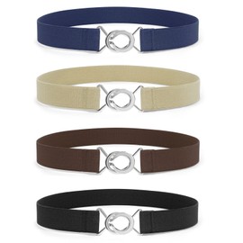 LEACOOLKEY Women's Men's Skinny Elastic Waist Belt Stretchy Thin Belt for Dress Jeans, B-Black+Coffee+Khaki+Blue