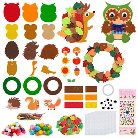 29 Pieces Autumn Craft Set Autumn Crafts for Children, DIY Felt Set, Craft Set Autumn Craft Set for Children, with Hedgehog, Owl, Wreaths, for Craft Projects, School Activities, Festive Gift