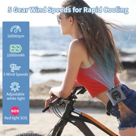 EEIFO Portable Waist Fan Clip On 10000mAh Wearable Belt Personal Fan Rechargeable Battery operated with 5 Speeds Wind and Light 25H Hands-Free for Cooling Outdoor Camping (Grey)