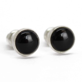 Kathy Bankston Handmade 6mm Black Onyx Stud Earrings for Women and Girls, Round Bezel 925 Sterling Silver
