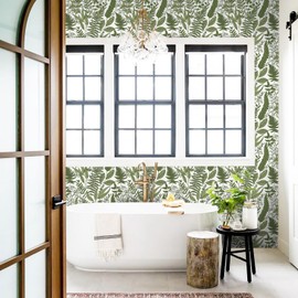 Ismoon Tropical Peel and Stick Fern Leaf Jungle Peel Stick Wallpaper - White/Green Contact Paper Floral Vinyl Removable Wall Paper Decorative Closet Wallpaper Bathroom Roll 16.1x196in