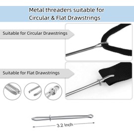 Ljxyloog 2Pcs 51 Inch Long Universal Drawstring Cords Replacement with 1PC Easy Threaders, Suitable for Sweatpants,Shorts,Hoodie String, Simple and Durable(Black + White Cord, Round Metal Head)