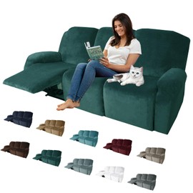 MAXIJIN 8 Pieces Recliner Sofa Covers, Stretch Velvet Reclining Couch Covers for 3 Cushion Furniture Covers, Thick, Soft, Washable Reclining Sofa Slipcovers (Sofa Recliner, Wine Red)