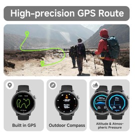 Smartwatch, Built in GPS, 1.43" HD AMOLED, 24/7 Blood Oxygen/Stress/Heart Rate Monitoring, Sleep Tracker, Women's Health, Make/Answer Call, Reminders, Compass, Altimeter (Bluetooth, 2 Bands, White)