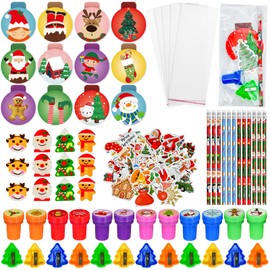 194 Pcs Christmas School Stationery Set Xmas Classrooms Exchange Stationery Party Favors Class Reward Prizes Notebooks Pencils Sharpener Erasers Stickers Stamps for Party Supplies