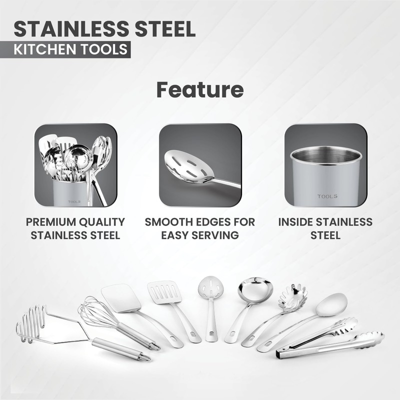 Avador® Premium Set of 10 Stainless Steel (GREY HOLDER) Kitchen