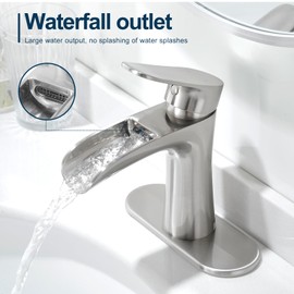 VOTON Waterfall Bathroom Faucet, Brushed Nickel Modern Single Handle Bathroom Faucets for 1 or 3 Hole Bathroom Sink Faucet Mixer Tap Washbasin Faucet with Deck and Pop-up Drain