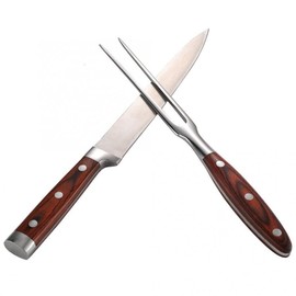 KARVING KING Stainless Steel Carving Knife and Fork Set With Real Wooden Handles (2 Piece), Triple Riveted, BBQ Tools, Grill Tools Set
