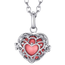 Morella Women Necklace Stainless Steel 70 cm 27,5" with Heart-Shaped Pendant with Sound Ball Red Ø 16 mm 0,63" in a Velvet Jewelry Bag