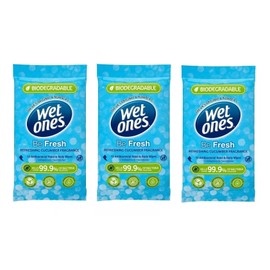 Wet Ones (Be Fresh) with Refreshing Cucumber Fragrance - Antibacterial Hand Wipes - Dermatologically Tested, Biodegradable, Ideal for Travel (3 X packs (36 Wipes Total))
