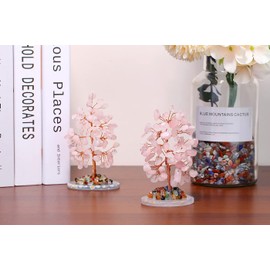 DUQGUHO Rose Quartz Tree Decor Healing Crystal Pink Decoration Gemstone Energy Hippie Home Room Office Desk Decoration Gifts for Women Men