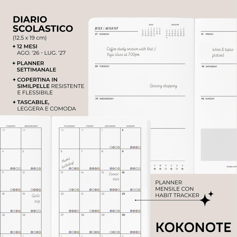 Kokonote Agenda Settimanale 2026 2027 - Diario Scoula Piccolo Università
