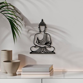 keluly Metal decoration. Floating wall sculpture, with shadows, made of steel. (21 x 15 cm., BUDDHA)