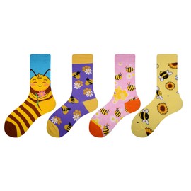Cansok Women's Crew Novelty Animal Socks Gift Cotton Dress Calf Socks, a-bee