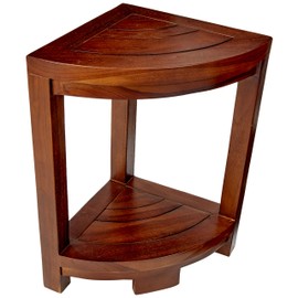 ALA TEAK Corner Teak Wood Bath Spa Shower Stool Corner Table Bench Stool Fully Assembled Brown